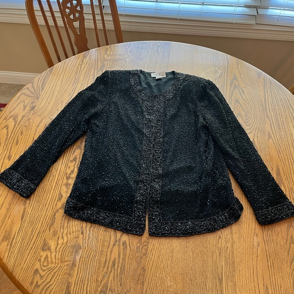 LAST CALL Vintage Laurence Kazar Black Silk Beaded Evening Jacket Size XL - Picture 1 of 9